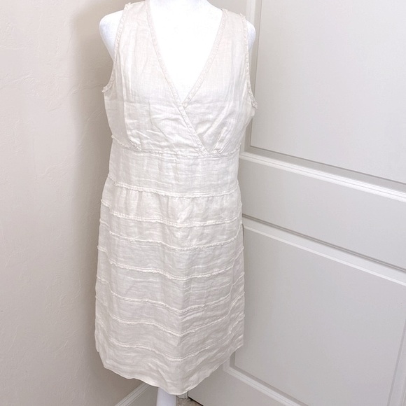 Talbot's Dress Women's Size 14 Tiered Fringe 100% Linen Career flirty Romantic - Picture 1 of 13